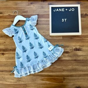 Jane & Jo Dreamer Lacey Nightgown Christmas Forest 3T Green Lace Ruffle Lounge